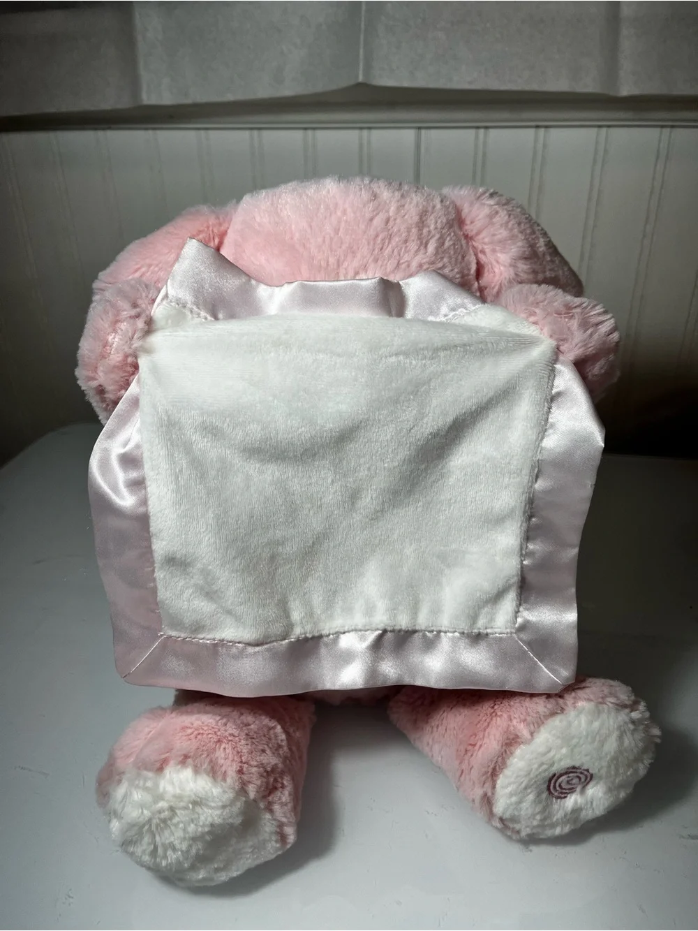 Pink Plush Puppy Lovey with Satin Trim Peek-A-Boo Stuffed Animal